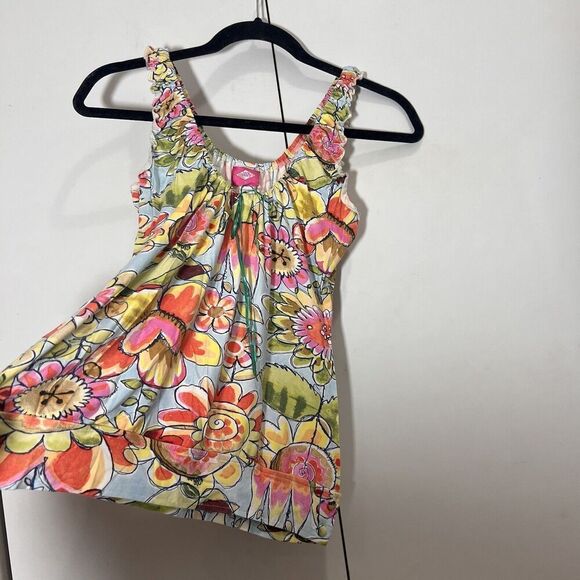 Oilily Top Women’s L Floral Multicolor Sleeveless Abstract Art To Wear Coquette - Picture 3 of 8